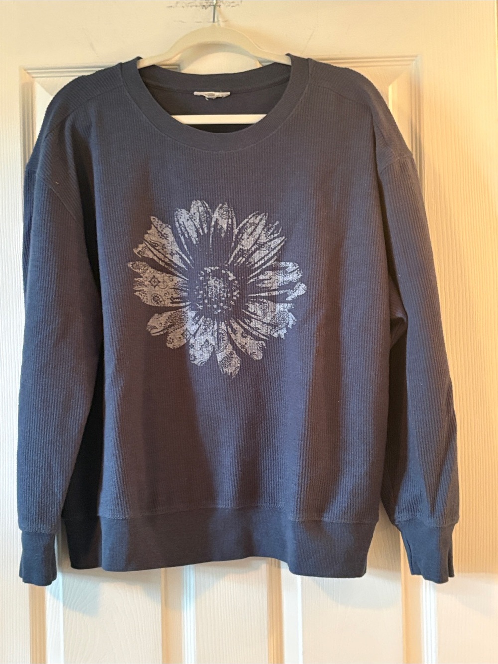 Maurices Blue Crewneck Sweater with White Floral Print